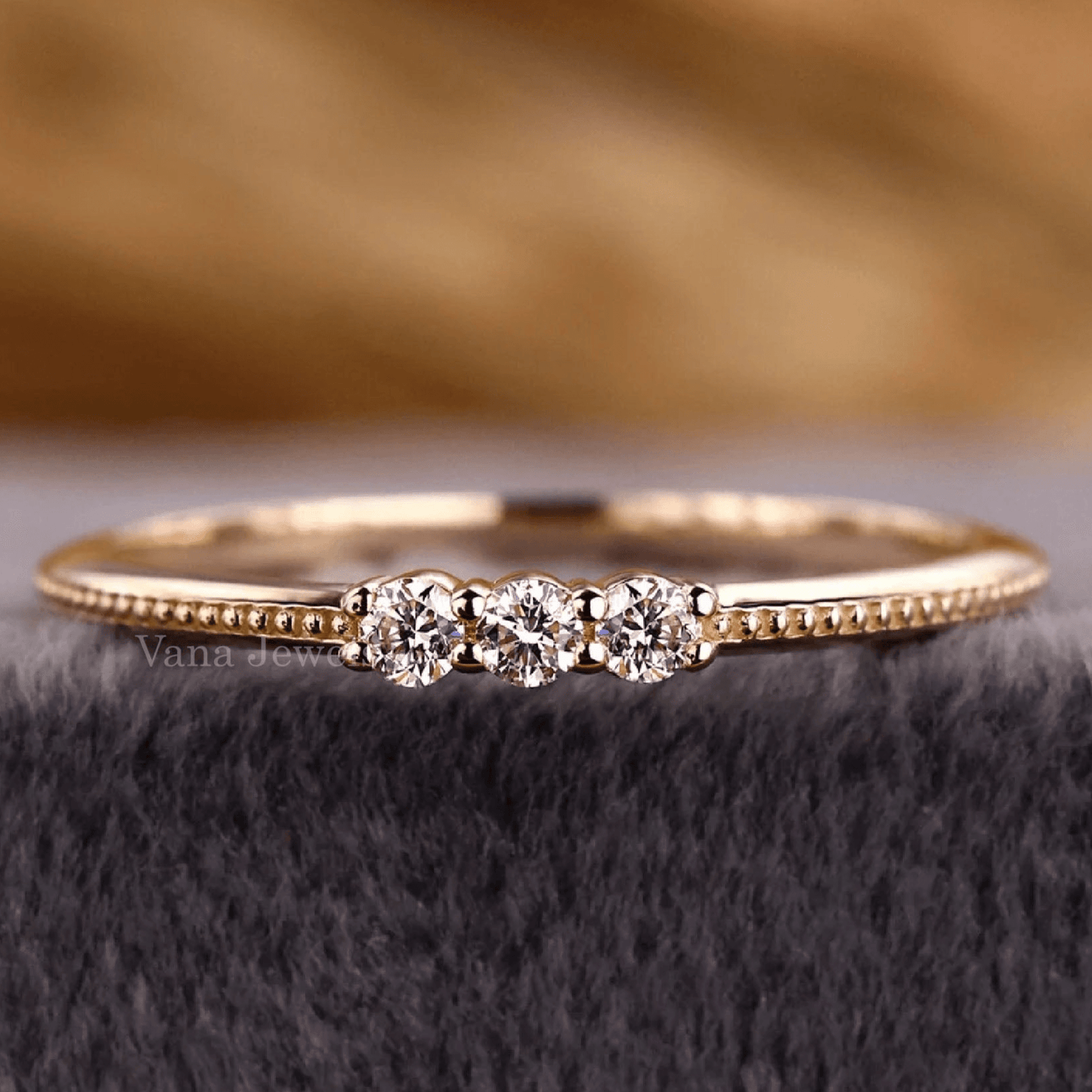 Three Stone Round Lab Grown Wedding Band - Vana Jewels