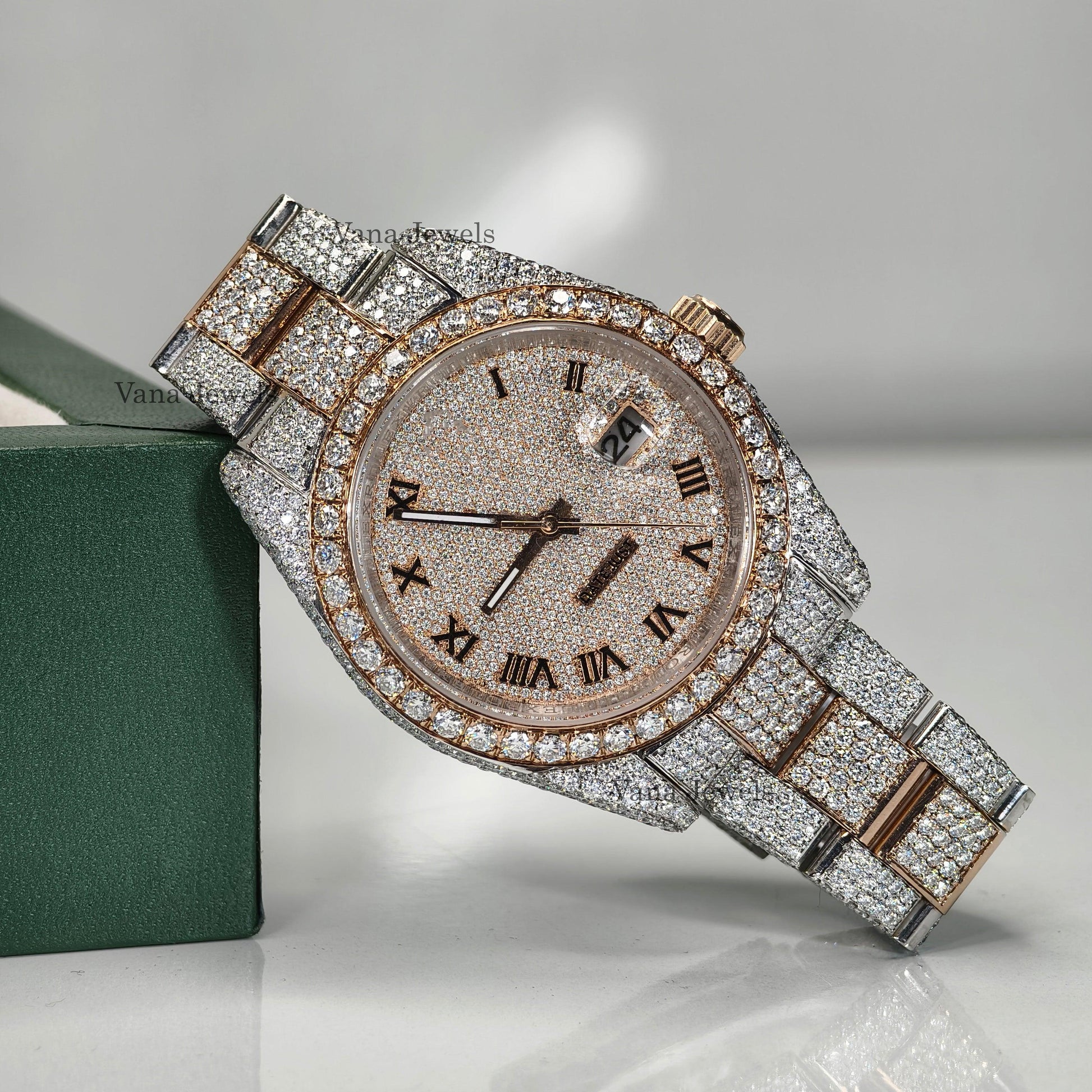 Luxurious Two-Tone Rose Gold Moissanite Diamond Watch - Vana Jewels