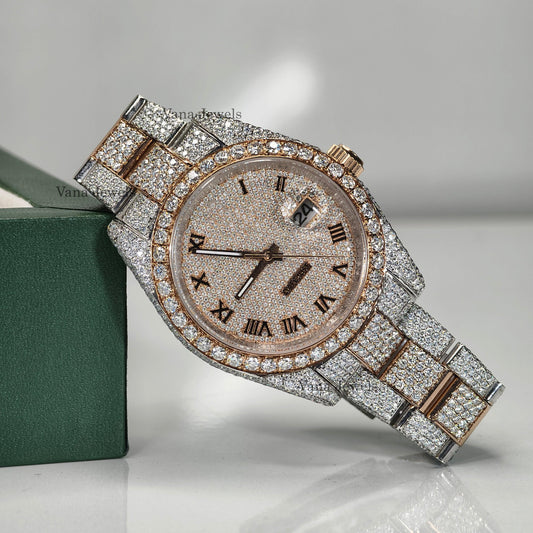 Luxurious Two-Tone Rose Gold Moissanite Diamond Watch - Vana Jewels