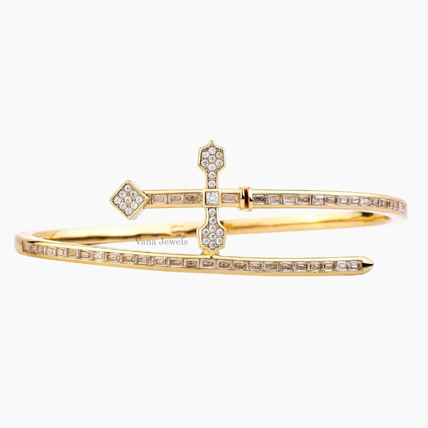 Iced Out Diamond Cross Sword Bracelet - Vana Jewels