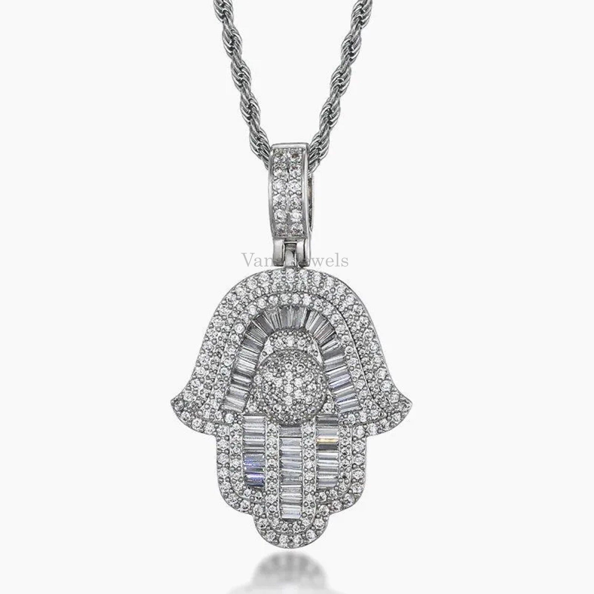 5.48 TCW Moissanite Diamond Hamsa Pendant - Vana Jewels