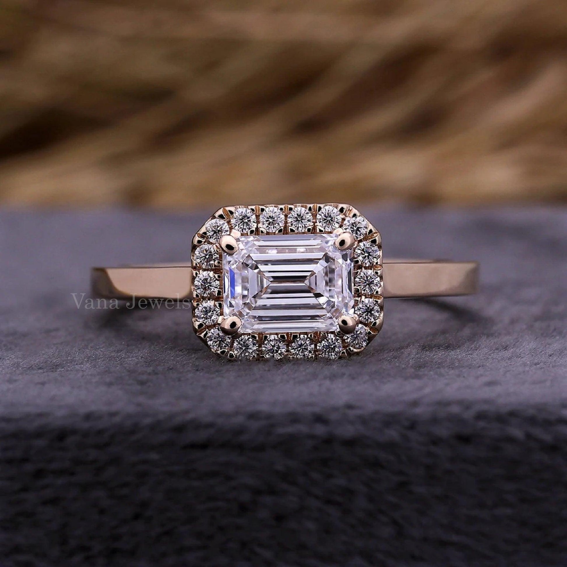 Emerald Cut Lab Grown Diamond Halo Engagement Ring - Vana Jewels