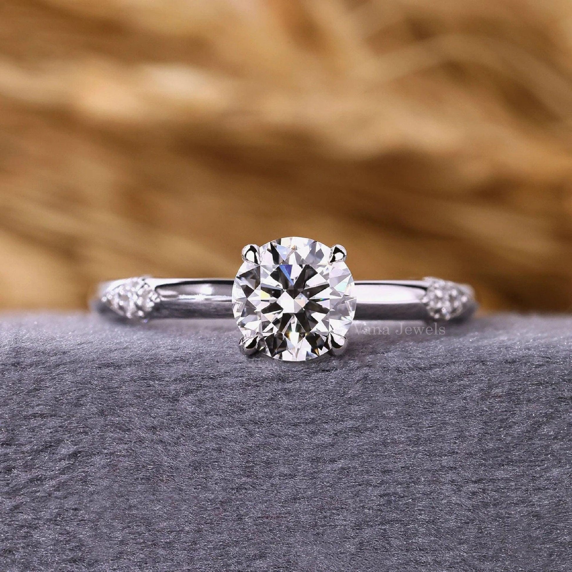 Round Cut Lab Grown Diamond Engagement Ring, Unique Designer Ring - Vana Jewels