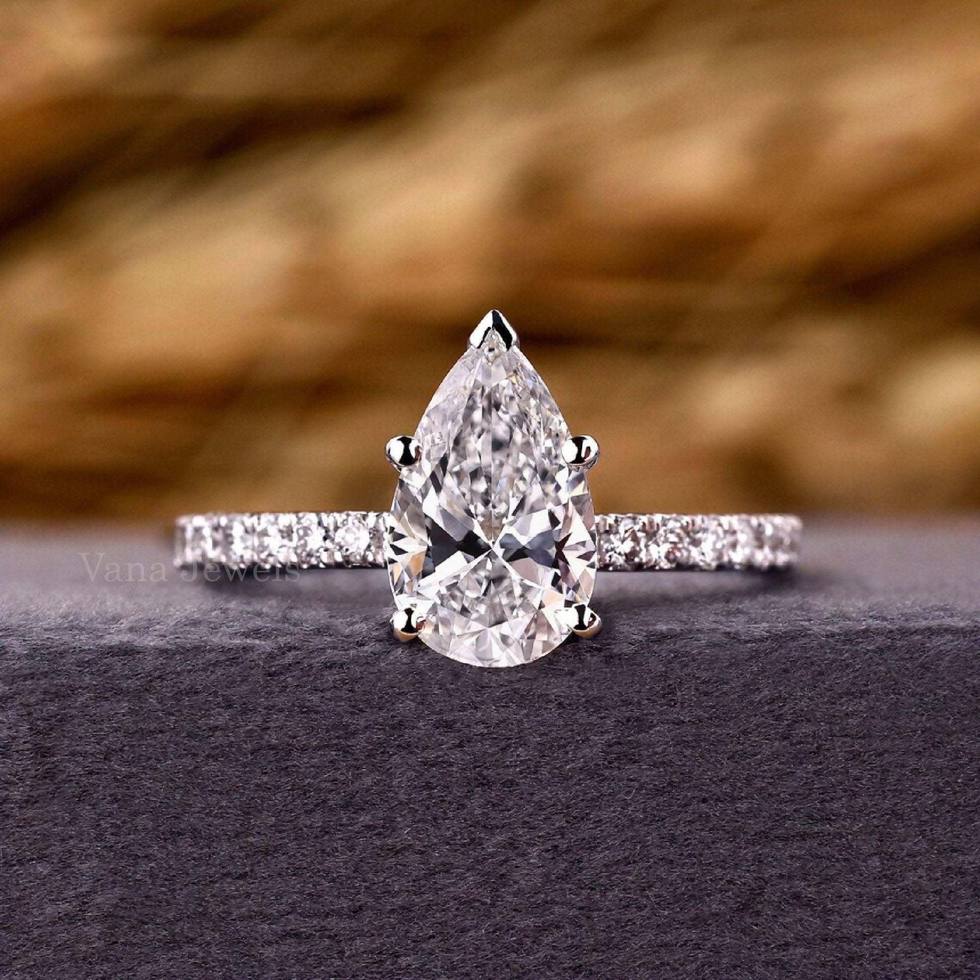 Pear Cut Lab Grown Diamond Engagement Ring - Vana Jewels