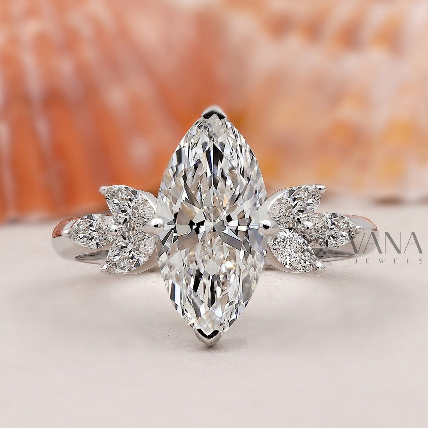Marquise Diamond Cluster Engagement Ring, Lab Grown Diamond Anniversary Gift