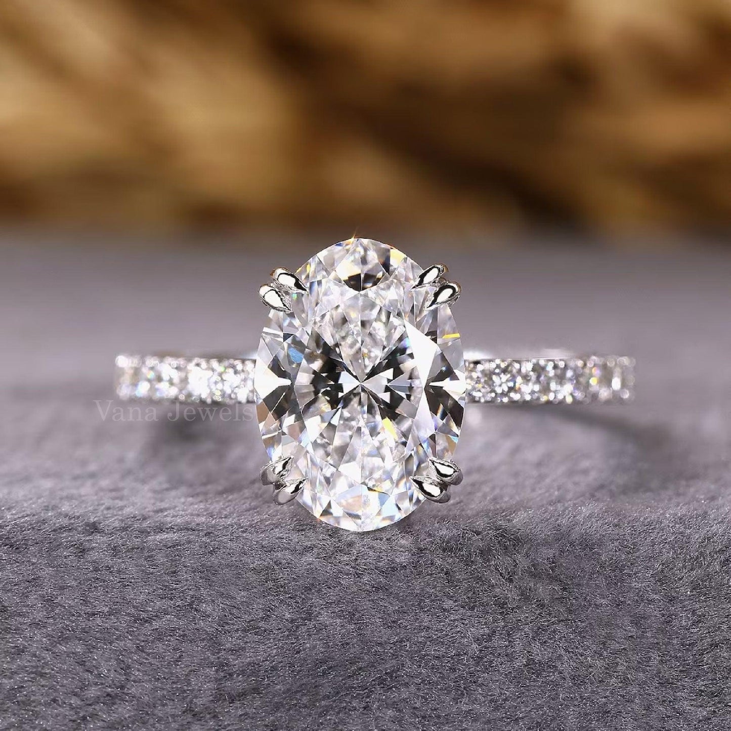 Oval Cut Hidden Halo Engagement Ring, Lab Grown Diamond Ring - Vana Jewels