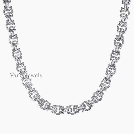 14mm Baguette & Round Cut Moissanite 925 Silver iced Out Cuban Chain - Vana Jewels