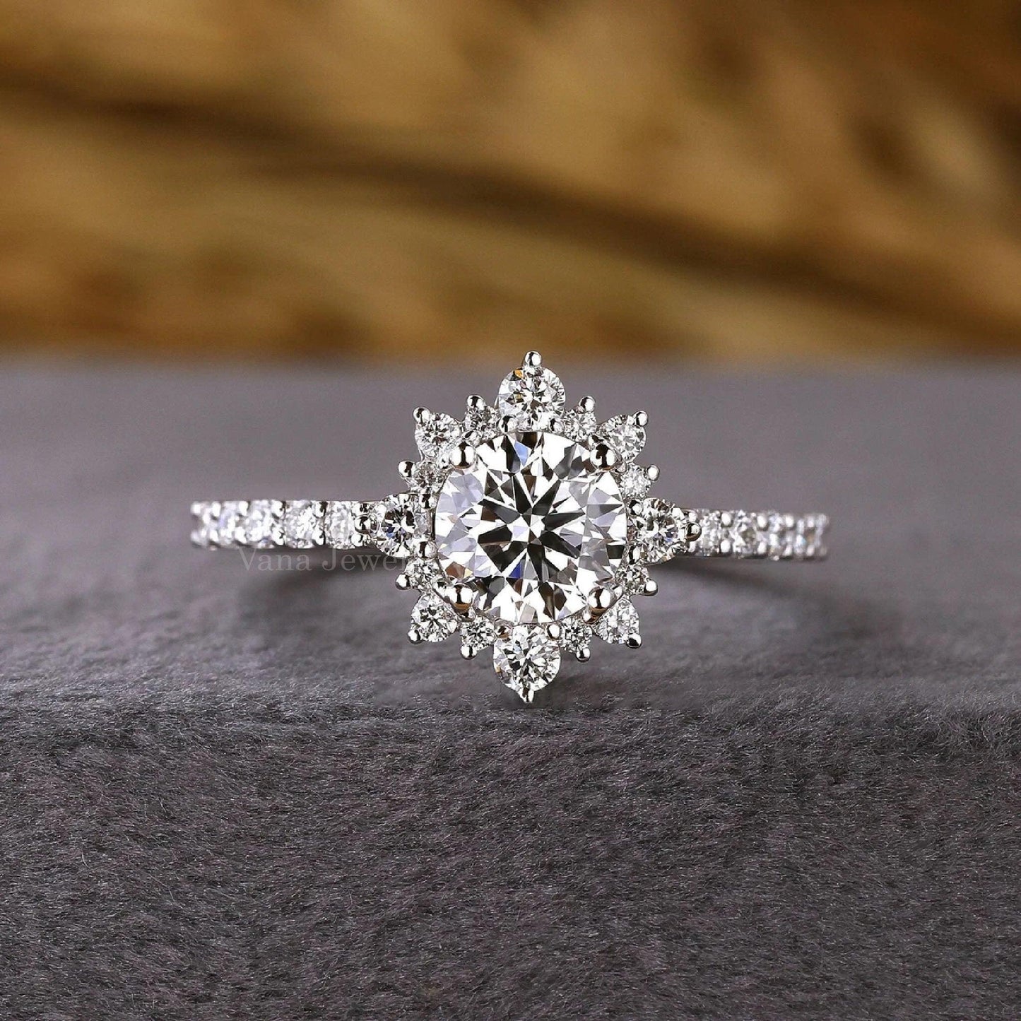 Unique Round Cut Halo Lab Grown Diamond Engagement Ring - Vana Jewels