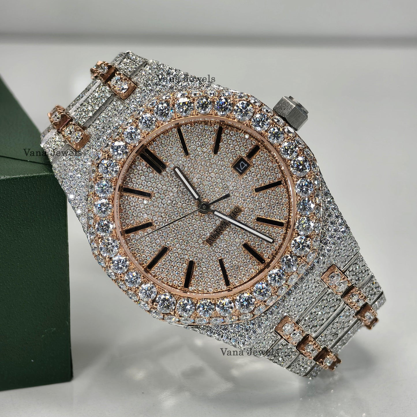 Custom Iced Out Two-Tone VVS Moissanite Diamond Watch - Vana Jewels