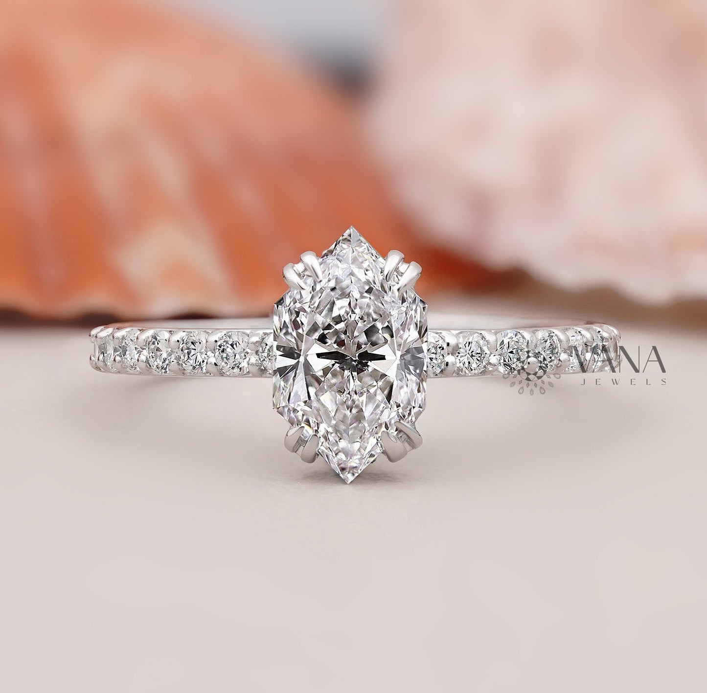 Dutch Marquise Cut Lab Grown Diamond Engagement Ring with Double Claw Prongs