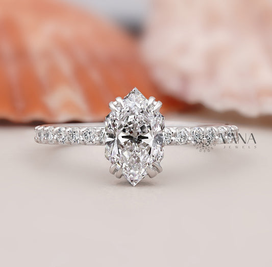 Dutch Marquise Cut Lab Grown Diamond Engagement Ring with Double Claw Prongs
