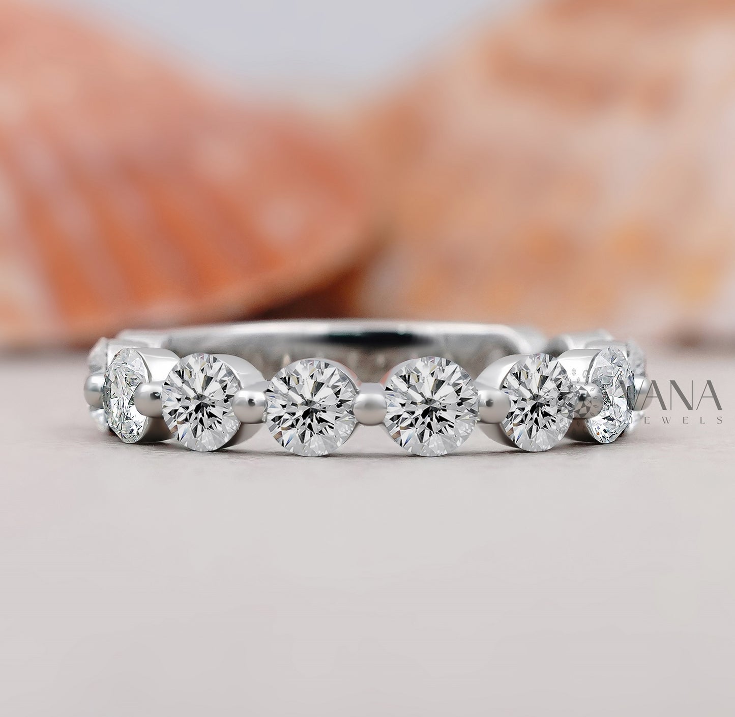 Round Cut Lab Grown Diamond Eternity Wedding Band, Stackable Matching Jewelry