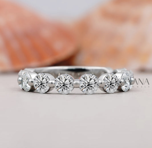 Round Cut Lab Grown Diamond Eternity Wedding Band, Stackable Matching Jewelry