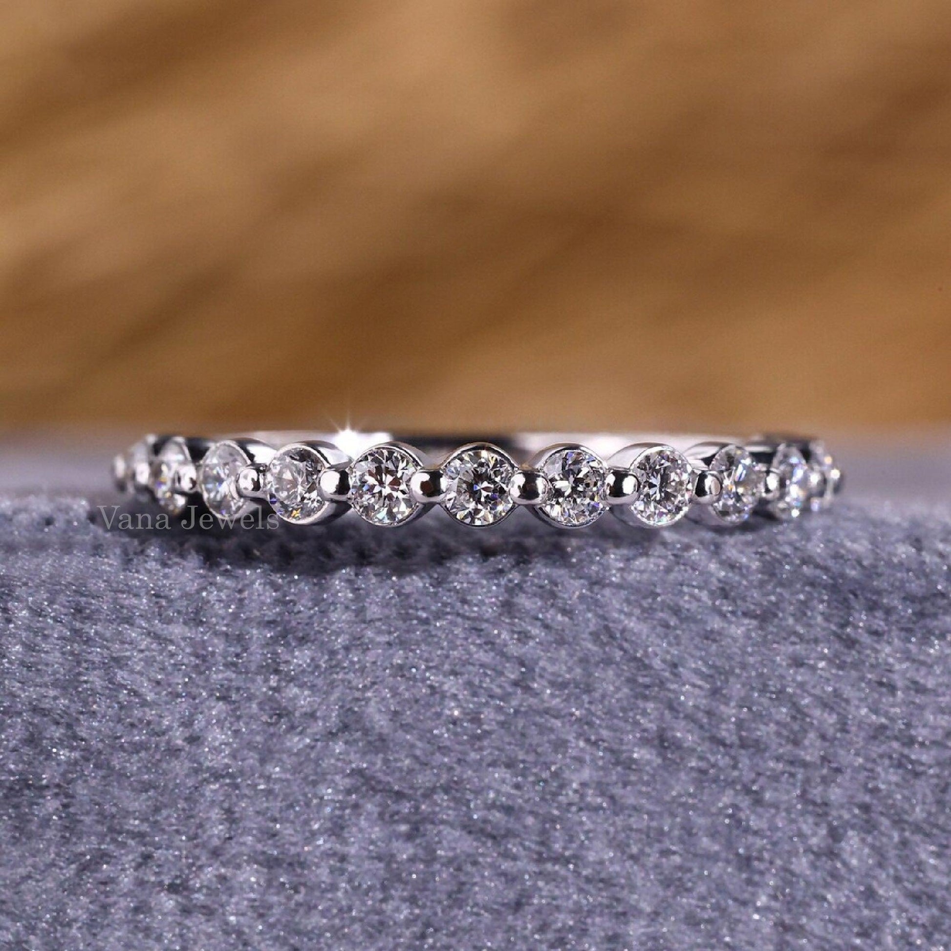 Round Lab Grown Diamond Floating Bubble Half Eternity Band - Vana Jewels