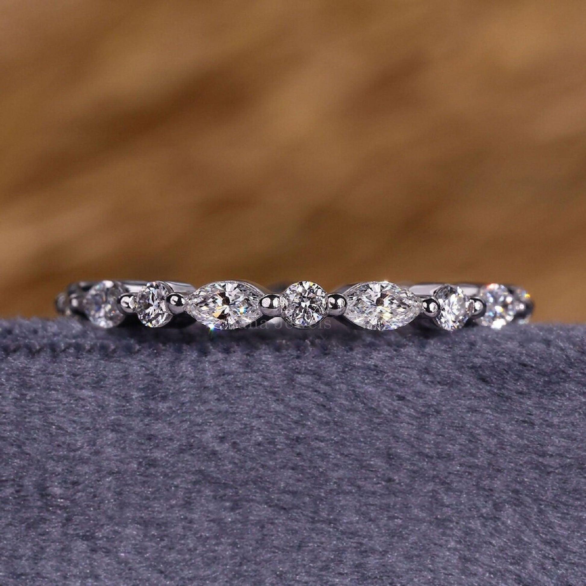 Marquise and Round Lab Grown Diamond Floating Bubble Full Eternity Wedding Band - Vana Jewels