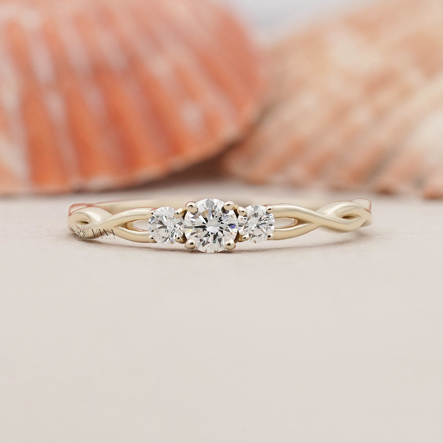 Minimalist Three Stone Round Lab Grown Diamond Twisted Wedding Band