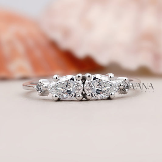 East West Pear Cut Lab Grown Diamond Four Stone Ring in 18K White Gold