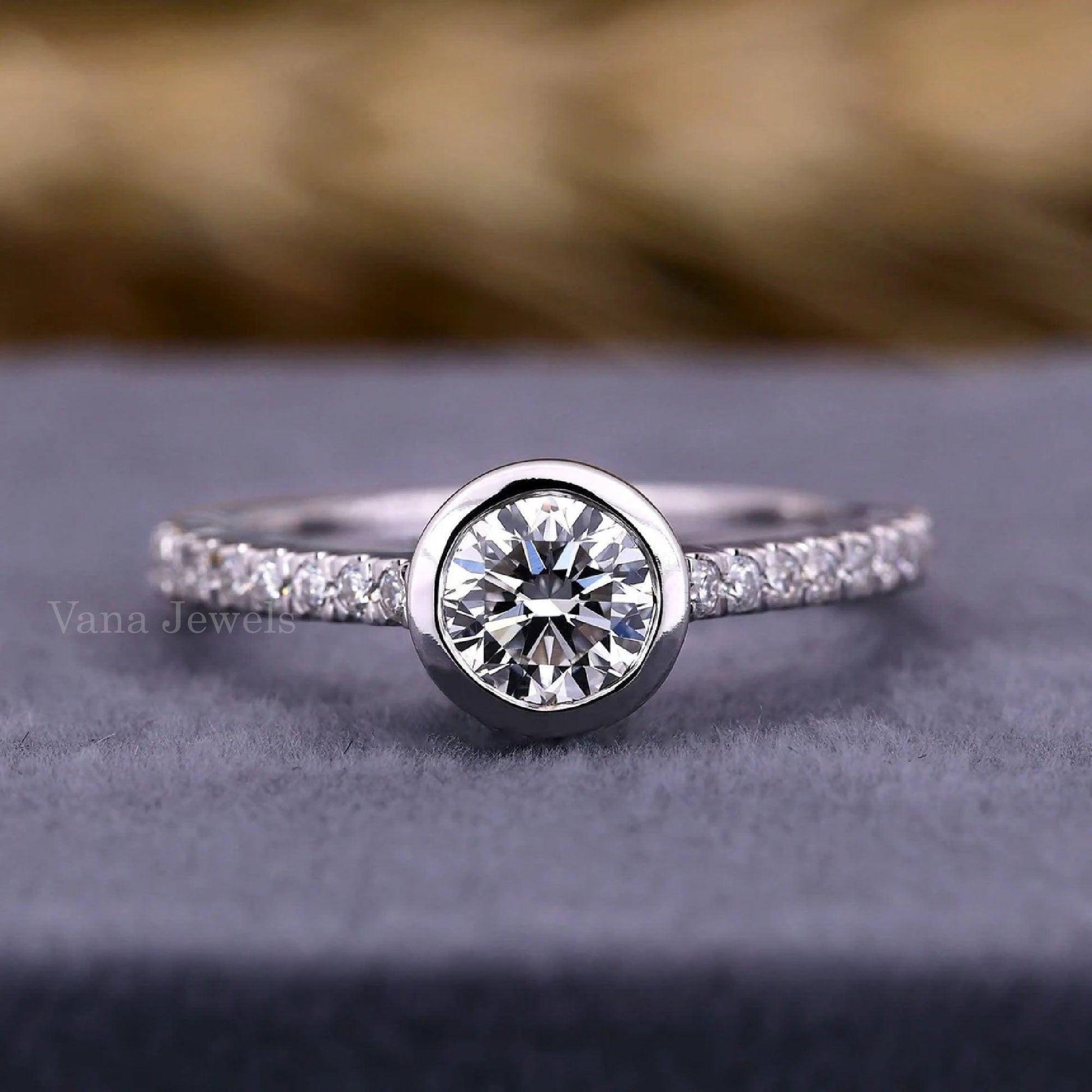 Elegant Round Cut Bezel Set Lab Grown Diamond Ring - Vana Jewels