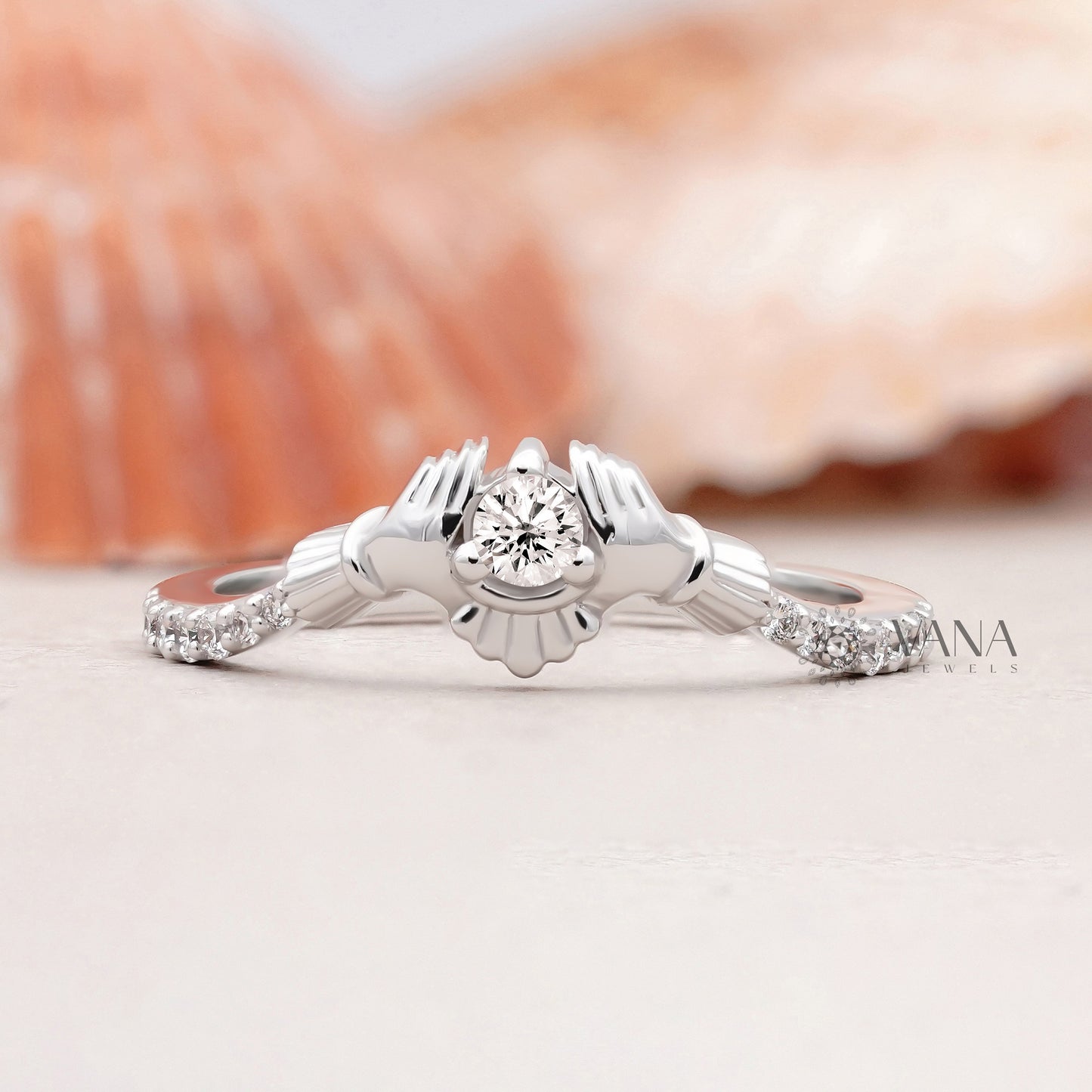 Claddagh Ring for Women, Lab Grown Diamond Engagement Ring in White Gold