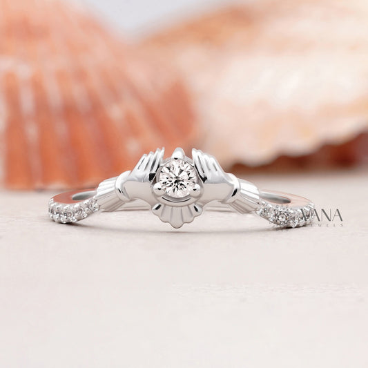 Claddagh Ring for Women, Lab Grown Diamond Engagement Ring in White Gold