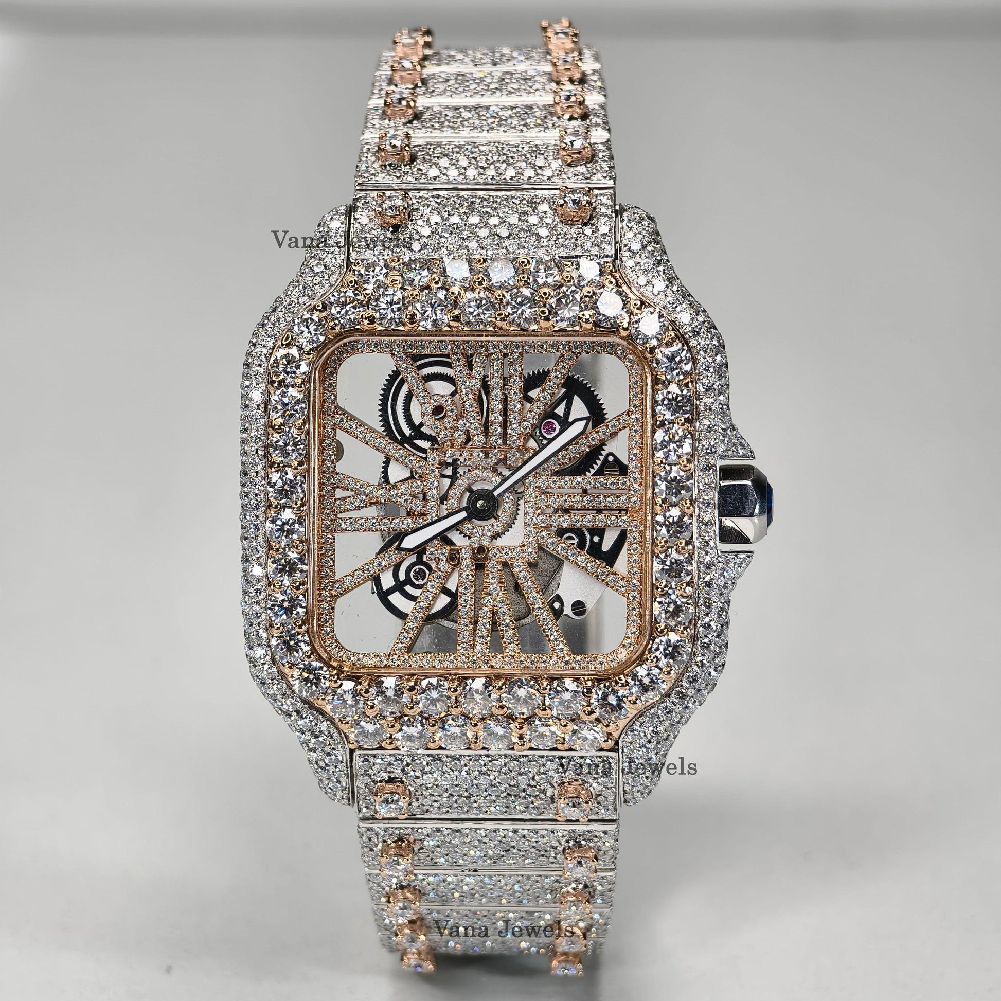 Bust Down Two-Tone VVS Moissanite Iced Out Diamond Watch - Vana Jewels