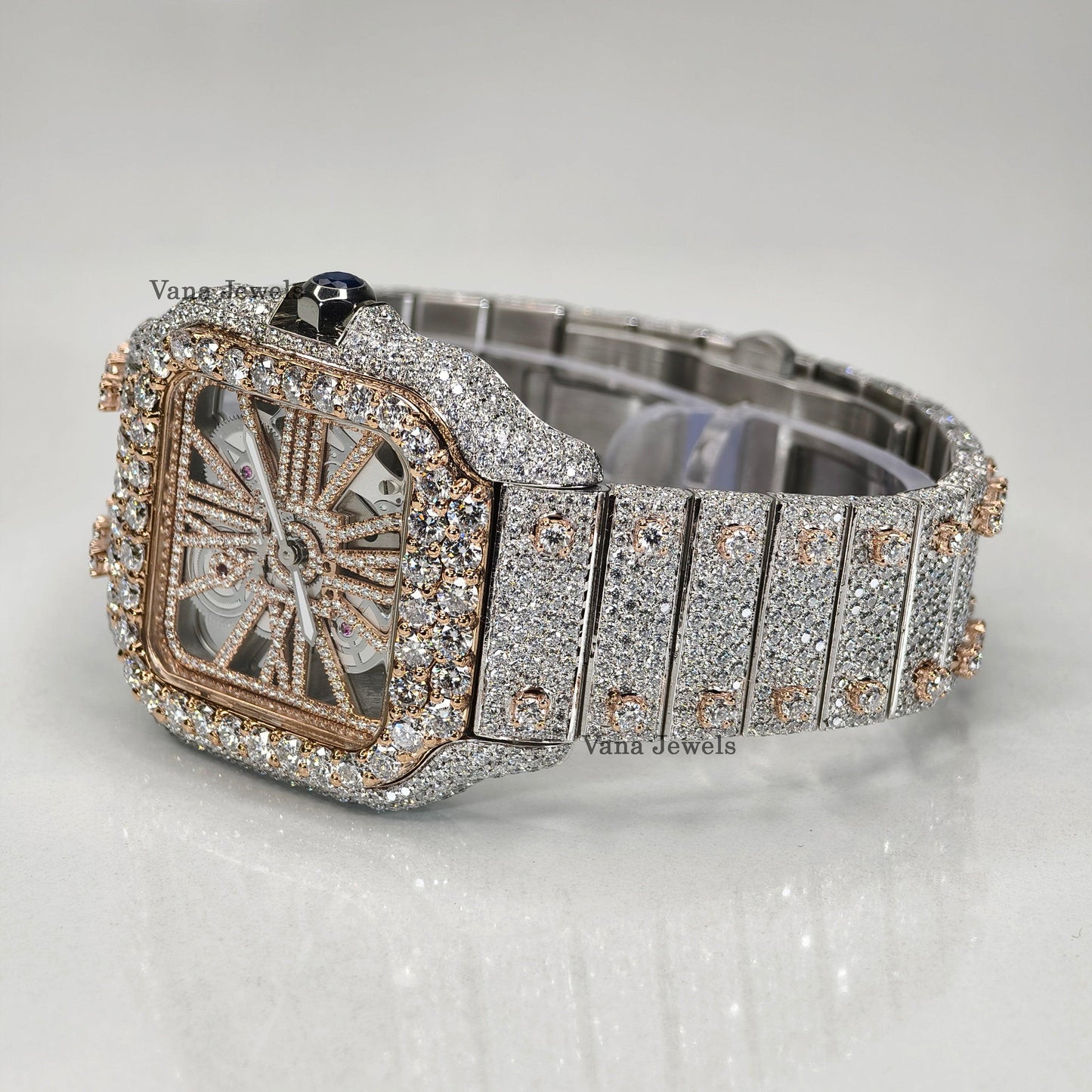 Bust Down Two-Tone VVS Moissanite Iced Out Diamond Watch - Vana Jewels