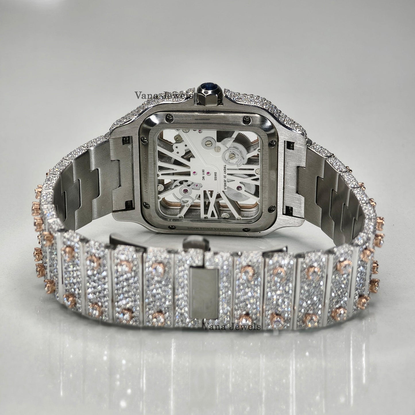 Bust Down Two-Tone VVS Moissanite Iced Out Diamond Watch - Vana Jewels