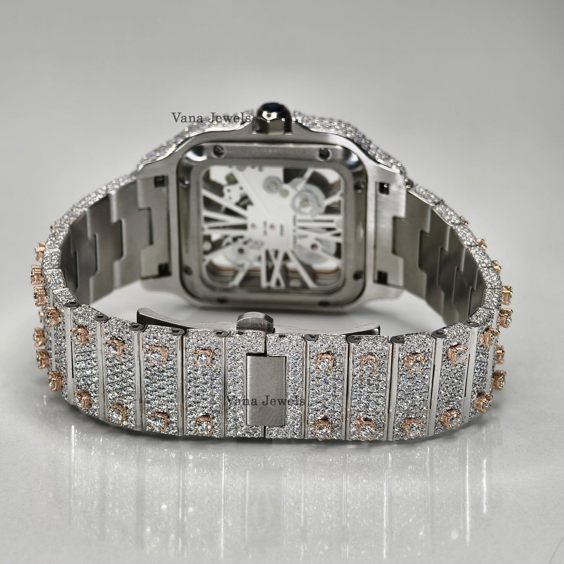 Bust Down Two-Tone VVS Moissanite Iced Out Diamond Watch - Vana Jewels