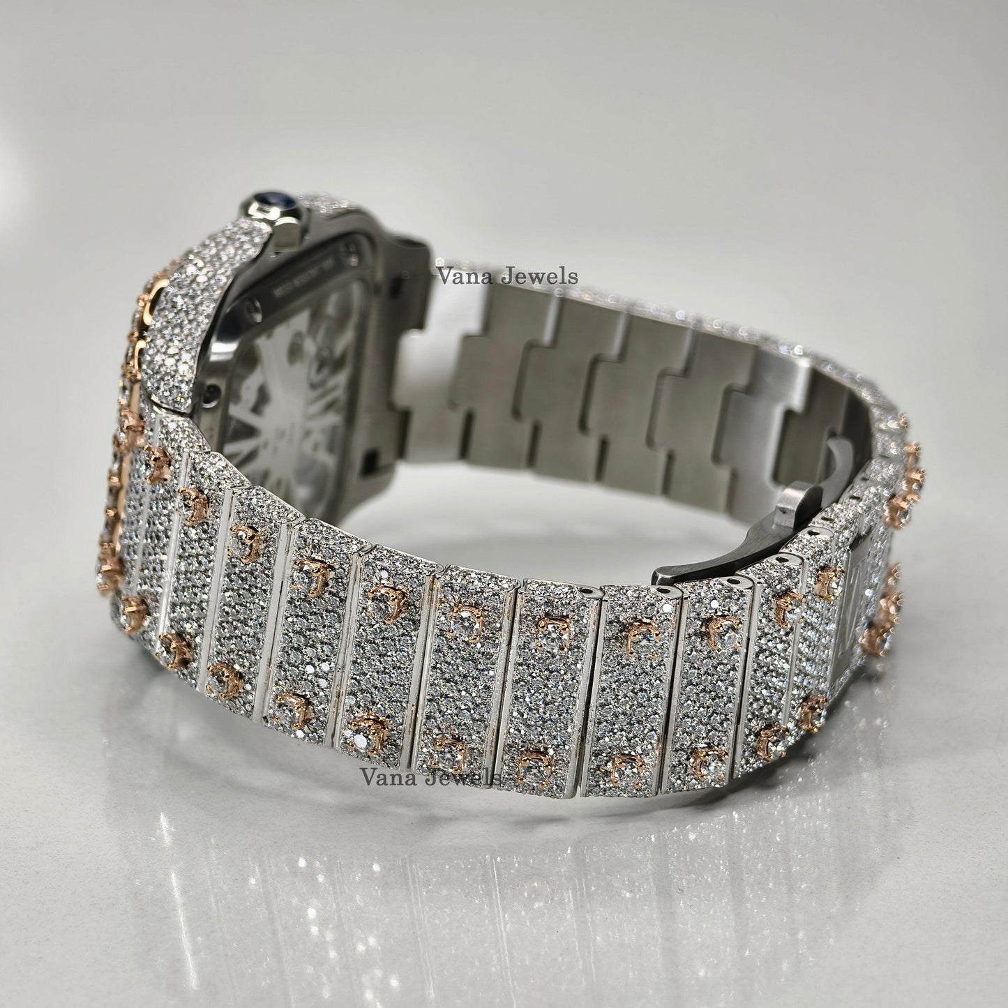 Bust Down Two-Tone VVS Moissanite Iced Out Diamond Watch - Vana Jewels