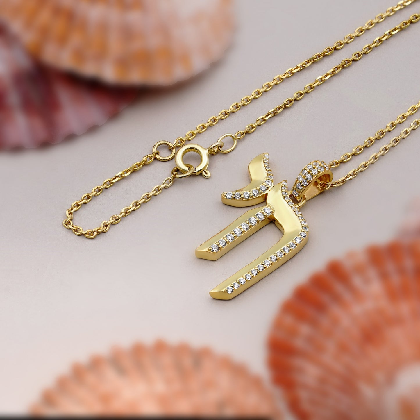 Jewish Chai Lab Grown Diamond Pendant with Round Cut Diamonds in Pave Setting