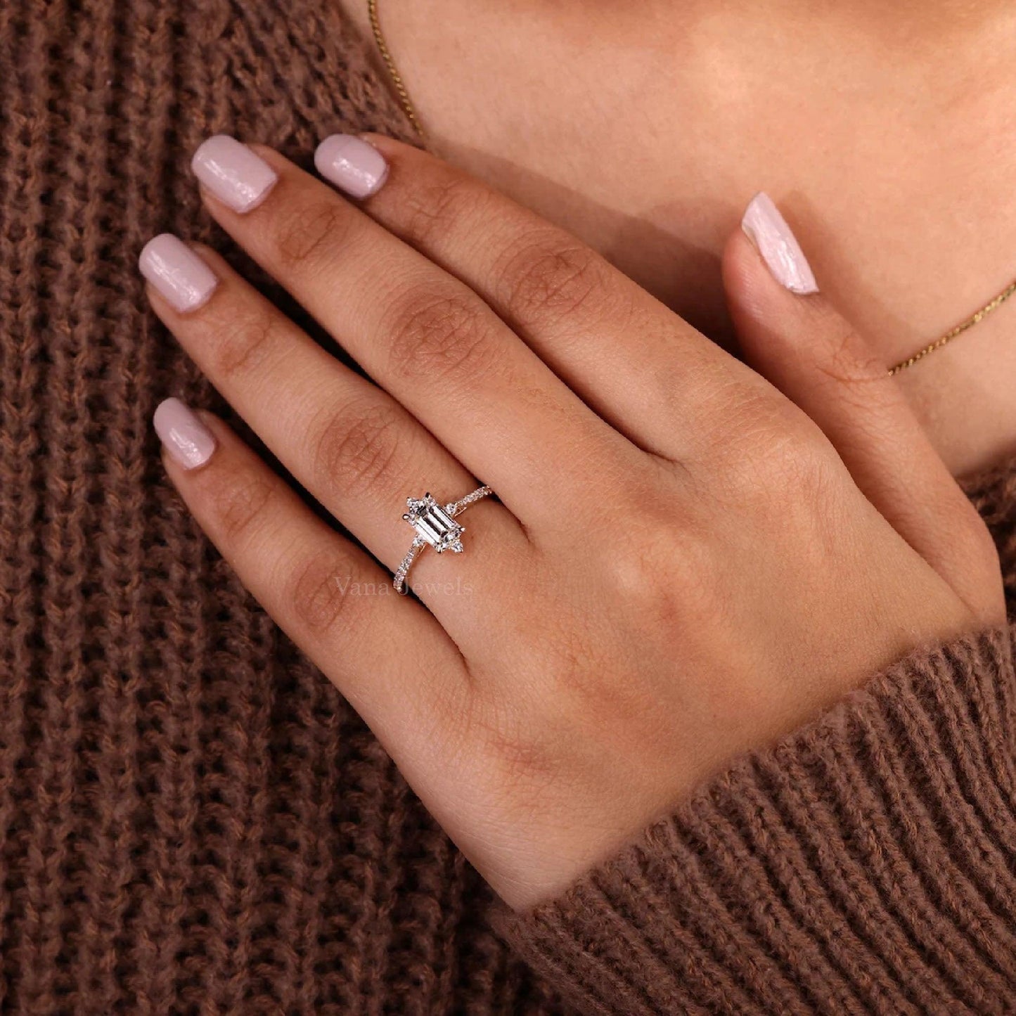 Emerald Cut Lab Grown Diamond Anniversary Ring - Vana Jewels