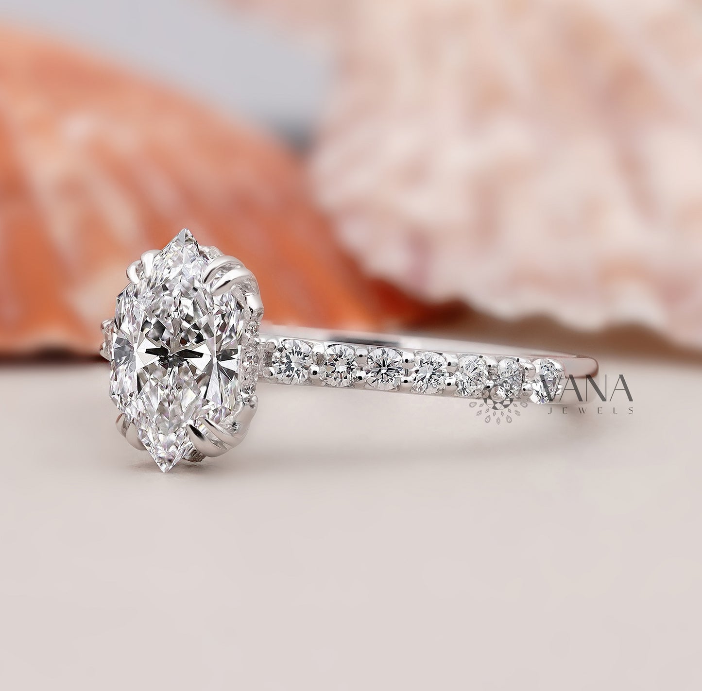 Dutch Marquise Cut Lab Grown Diamond Engagement Ring with Double Claw Prongs