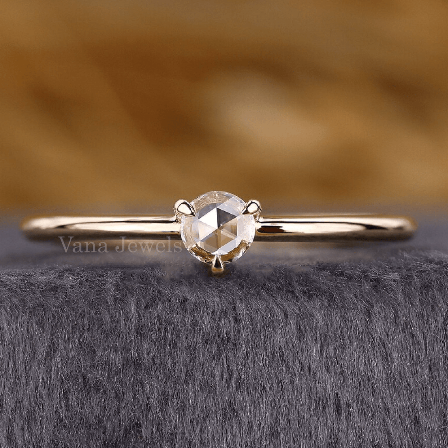 Round Rose Cut Lab Grown Diamond Solitaire Engagement Ring - Vana Jewels