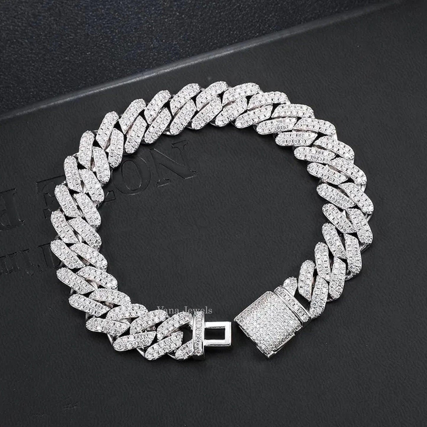 12MM Customized Cuban Bracelet Hip Hop VVS Moissanite Cuban Link Bracelet - Vana Jewels