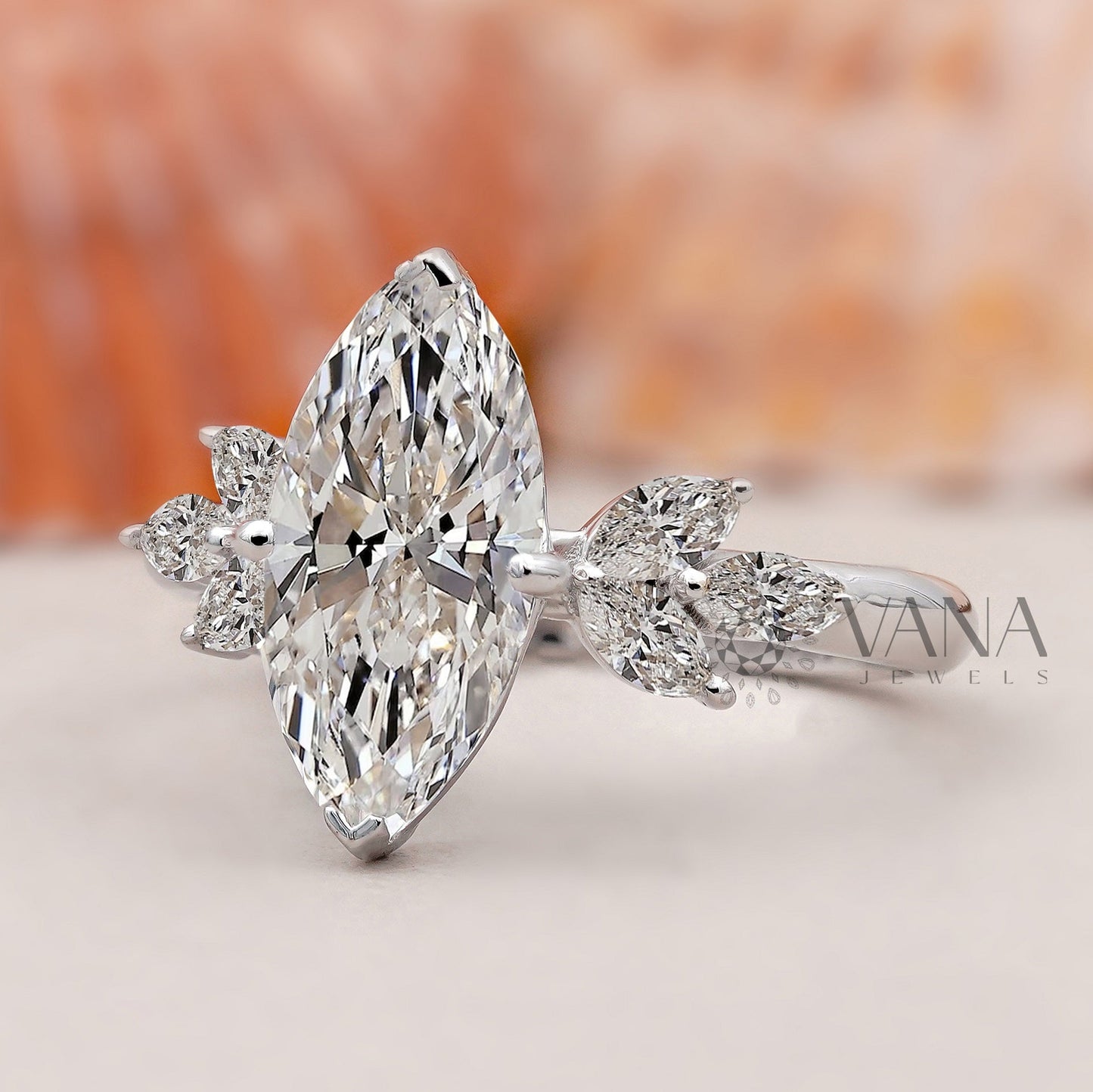 Marquise Diamond Cluster Engagement Ring, Lab Grown Diamond Anniversary Gift