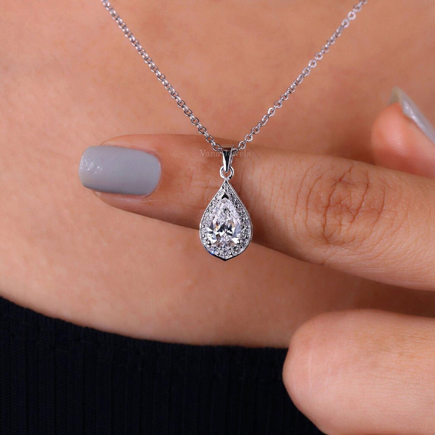 Pear Shaped Diamond Pendant Unique Halo Diamond Pendant for Women - Vana Jewels