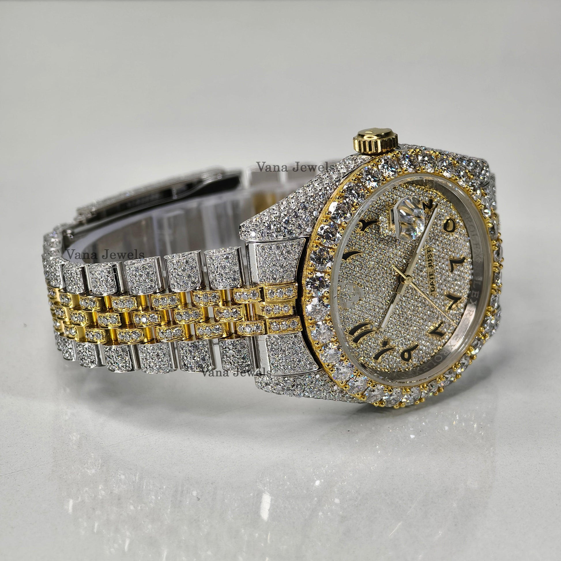 Arabic Numerial Two-Tone Yellow Gold Diamond Watch - Vana Jewels