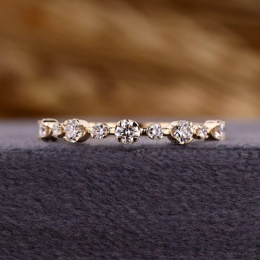 Floating Bubble Wedding Band, Round Lab Grown Diamond Eternity Band - Vana Jewels