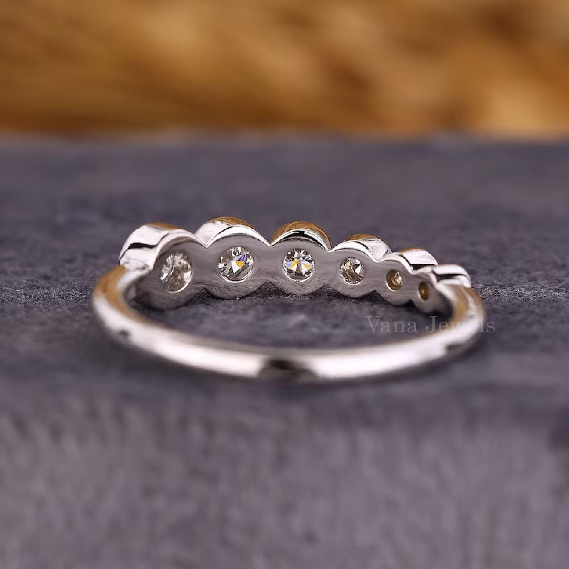 Round Bezel Set Lab Grown Wedding Band - Vana Jewels