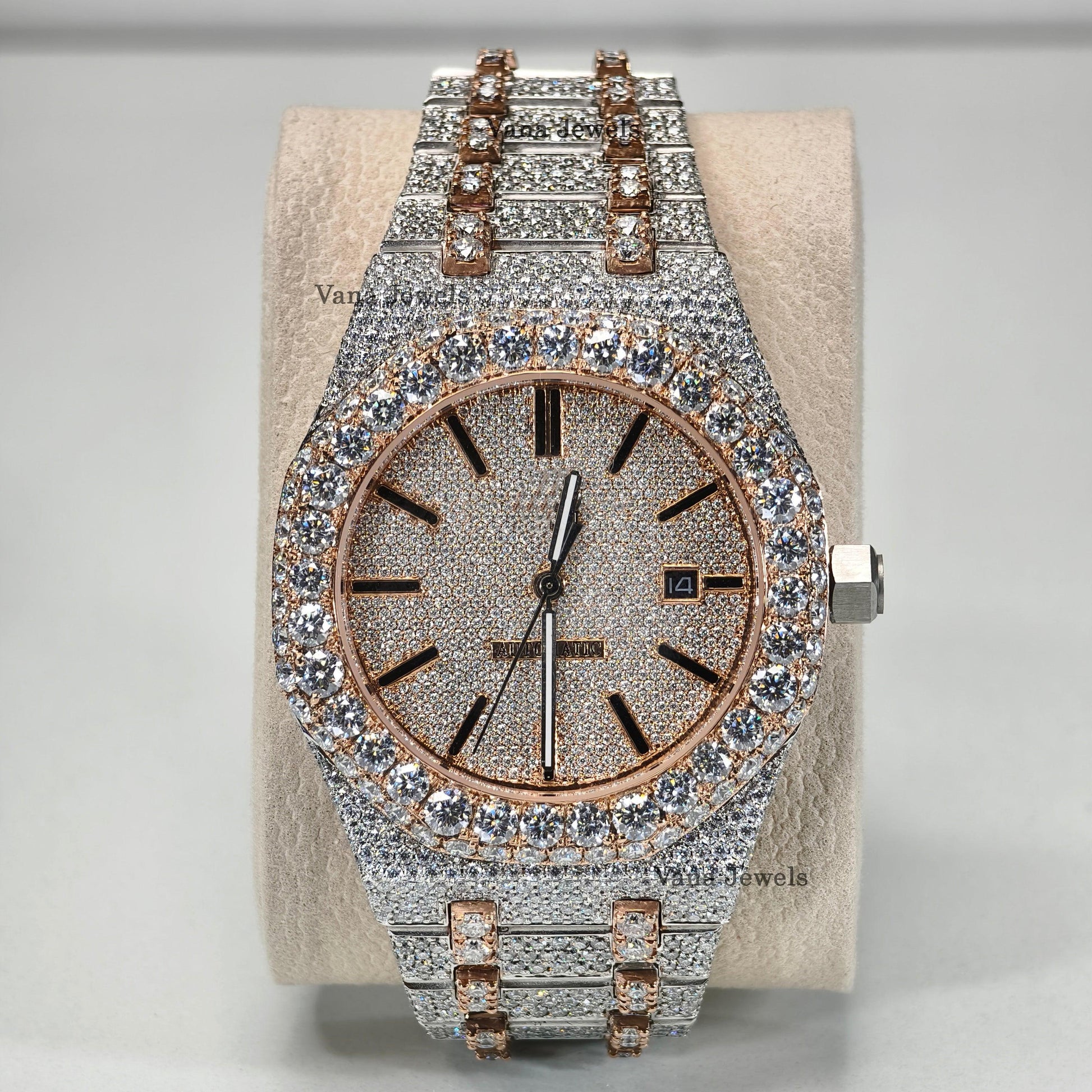 Custom Iced Out Two-Tone VVS Moissanite Diamond Watch - Vana Jewels