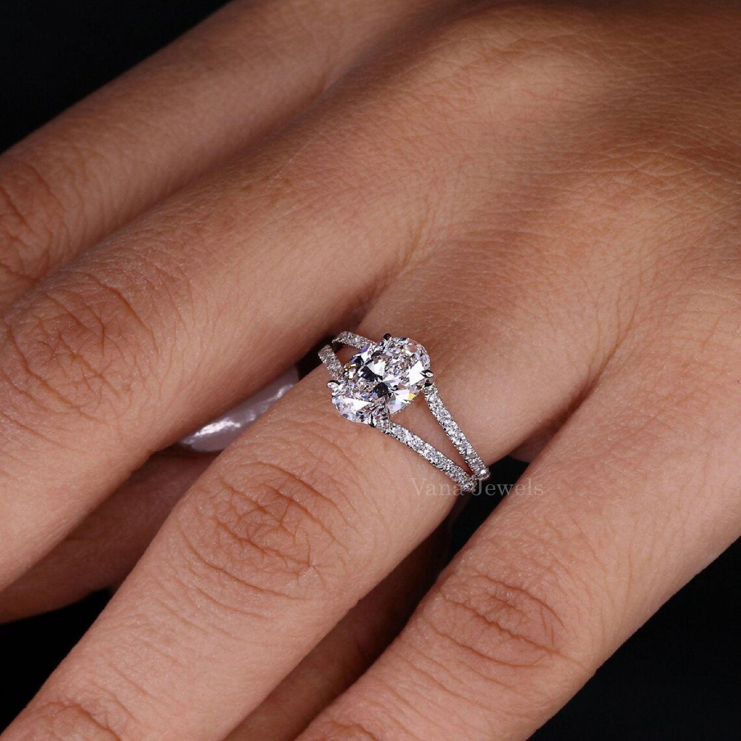 Oval Cut Hidden Halo Lab Grown Diamond Engagement Ring - Vana Jewels