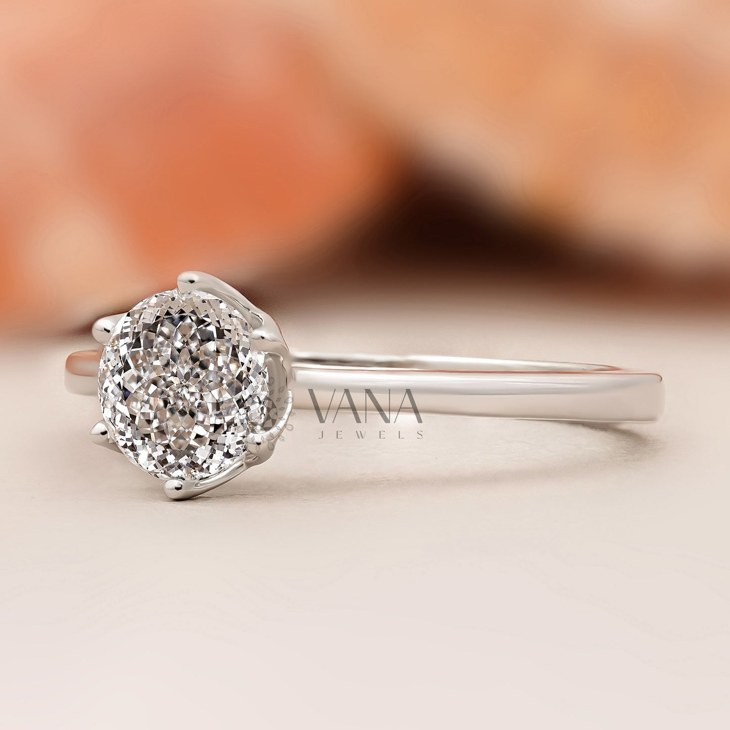 Portuguese Cut Lab Grown Diamond Solitaire Engagement Ring With Tulip Setting