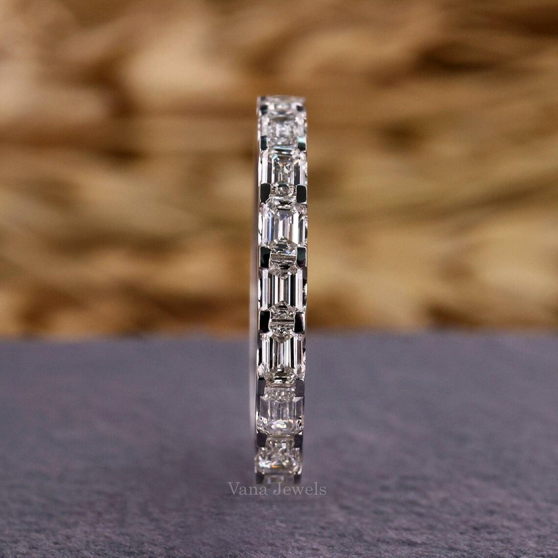 Emerald Cut Lab Grown Diamond 3/4 Eternity Wedding Band - Vana Jewels