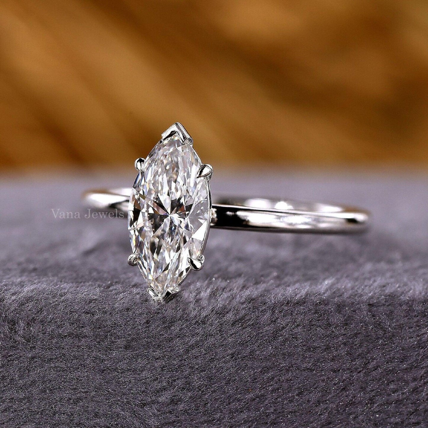 Marquise Cut Lab Grown Diamond Solitaire Engagement Ring - Vana Jewels