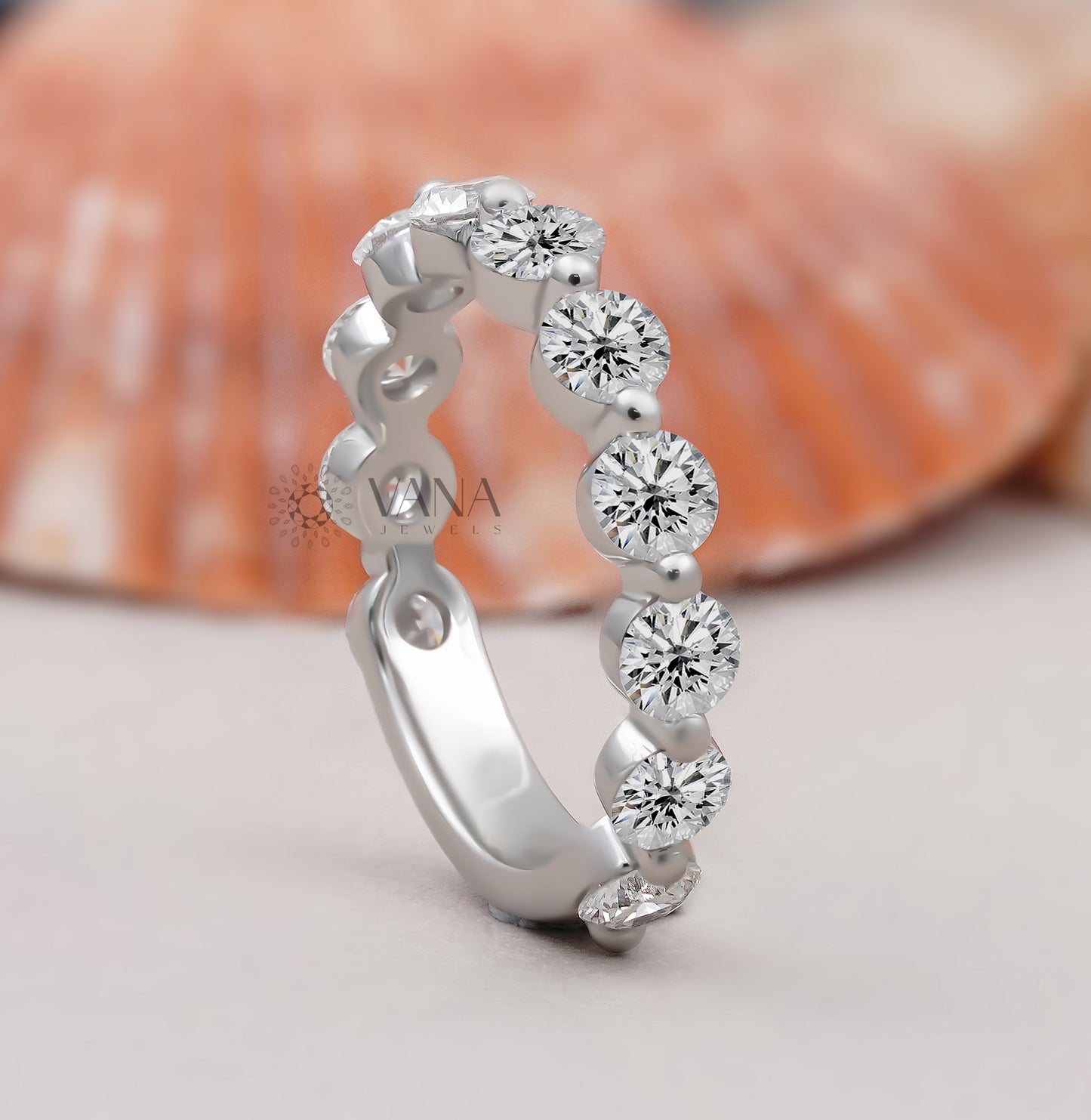 Round Cut Lab Grown Diamond Eternity Wedding Band, Stackable Matching Jewelry