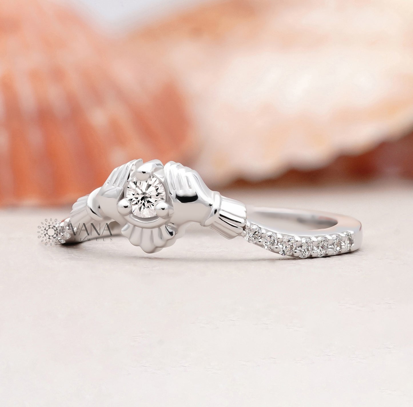 Claddagh Ring for Women, Lab Grown Diamond Engagement Ring in White Gold