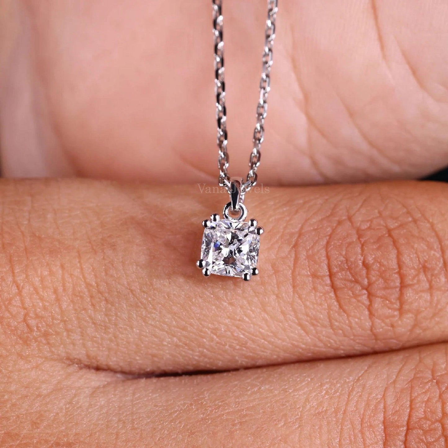 Cushion Cut Lab Grown Diamond Wedding Solitaire Pendant - Vana Jewels