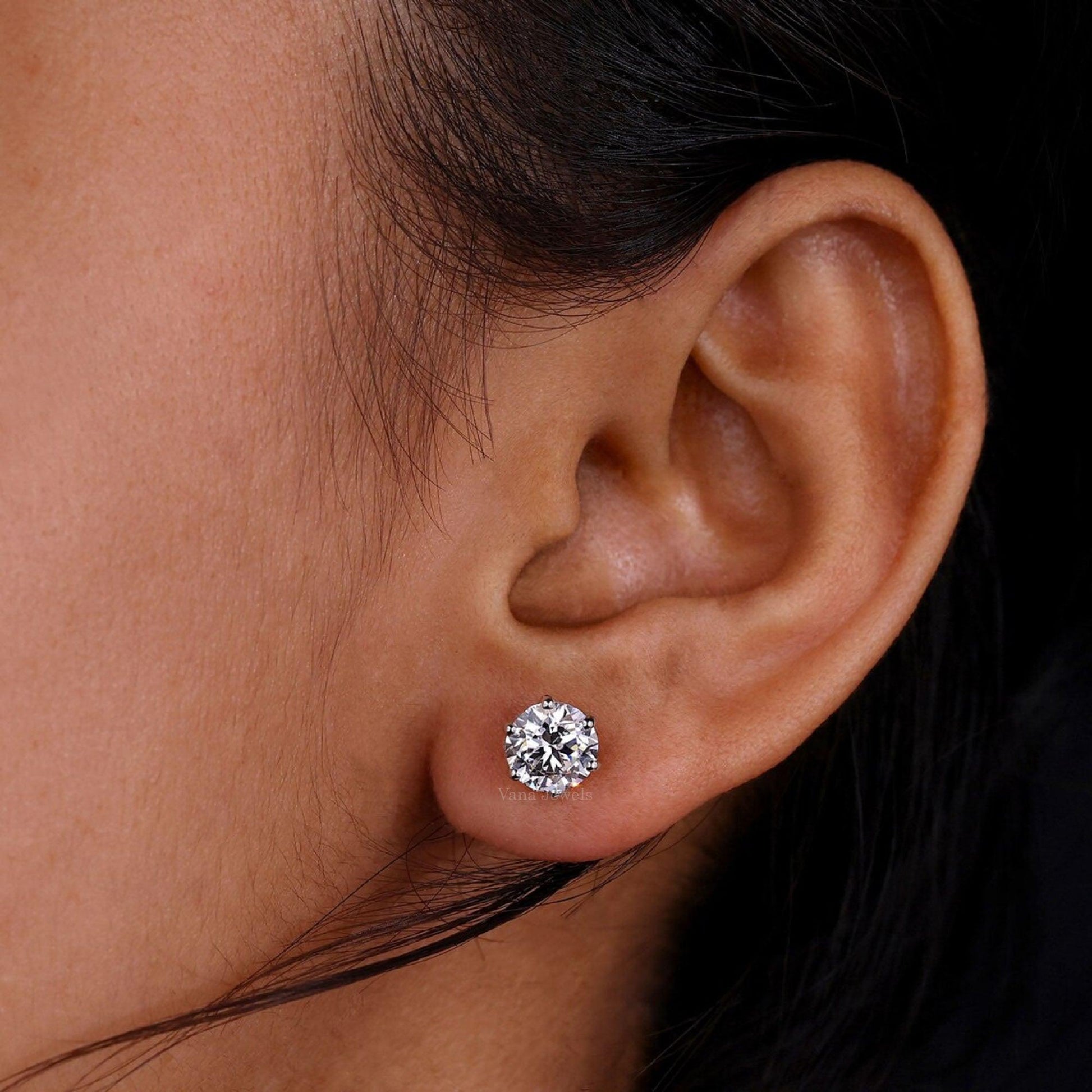 Round Cut Lab Grown Six Prong Stud Earrings - Vana Jewels