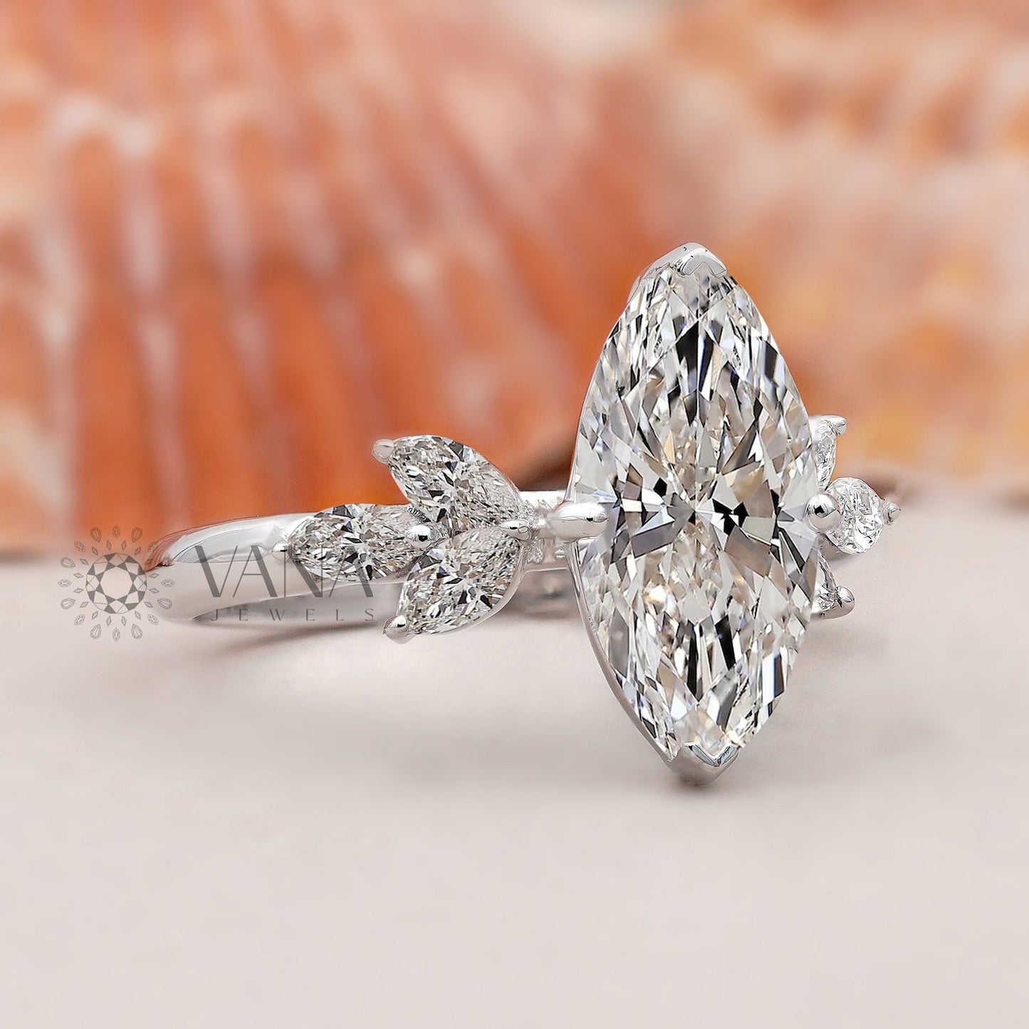 Marquise Diamond Cluster Engagement Ring, Lab Grown Diamond Anniversary Gift
