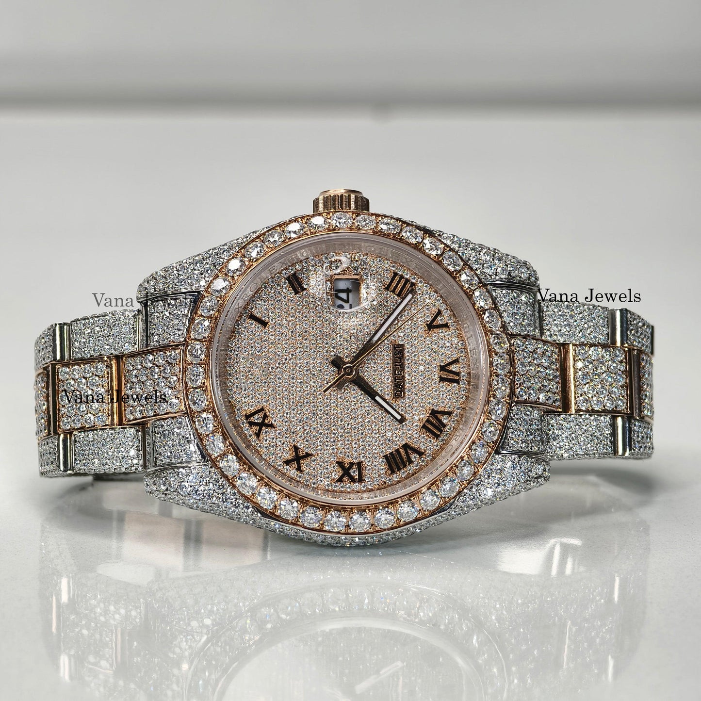 Luxurious Two-Tone Rose Gold Moissanite Diamond Watch - Vana Jewels